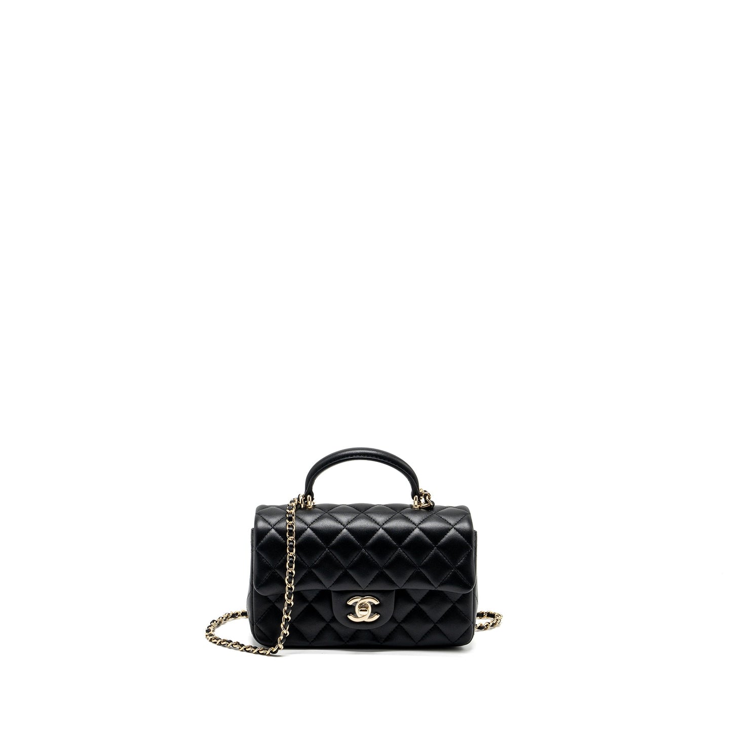 Chanel Top Handle Mini Rectangular Flap Bag Lambskin Black LGHW (Microchip)