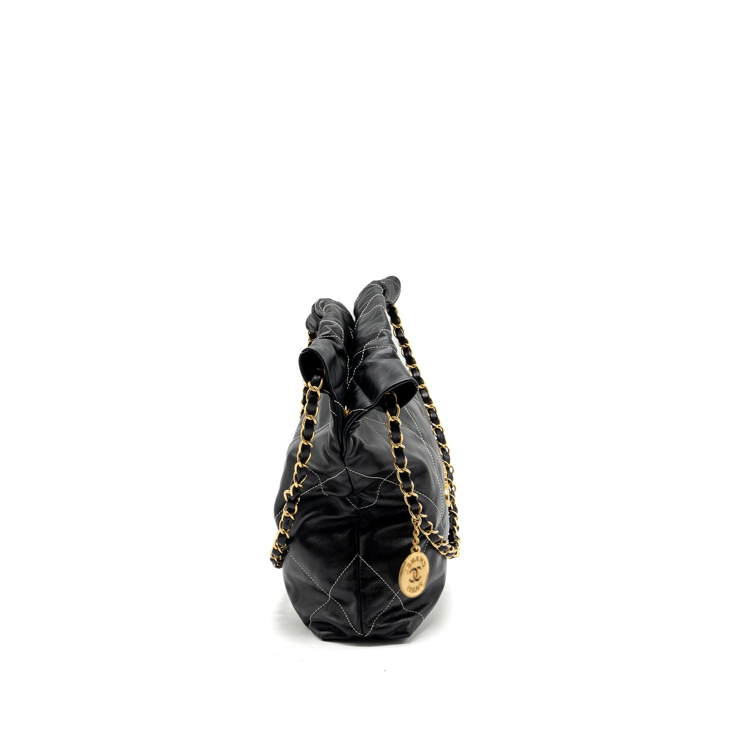 Chanel small 22 bag calfskin with white Stitching black GHW (microchip)