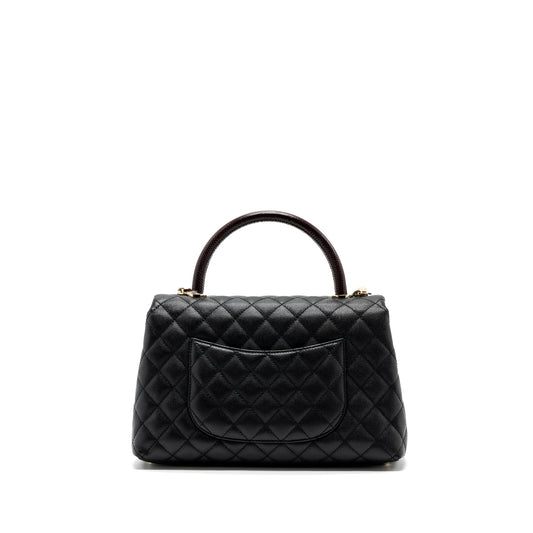 Chanel Medium Coco Handle Flap Bag Lizard Embossed Handle Caviar Black LGHW