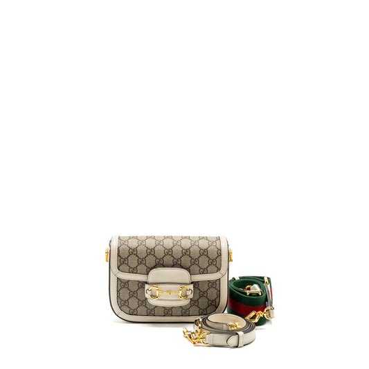 GUCCI Mini Hoursebit 1955 Bag GG Supreme Canvas/Leather GHW