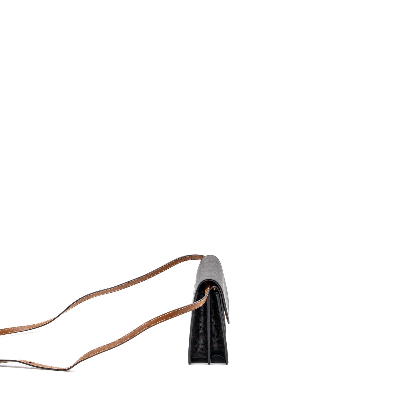 Celine wallet on strap triomphe canvas / smooth lambskin tan with GHW