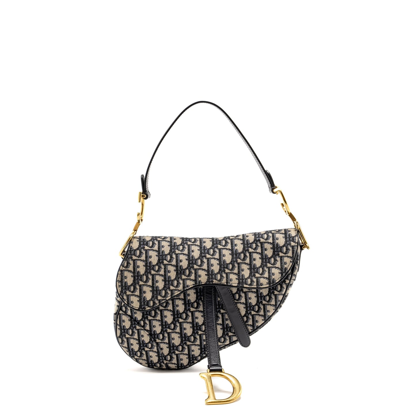 Luxury Dior Medium Saddle Bag Blue Oblique Canvas GHW
