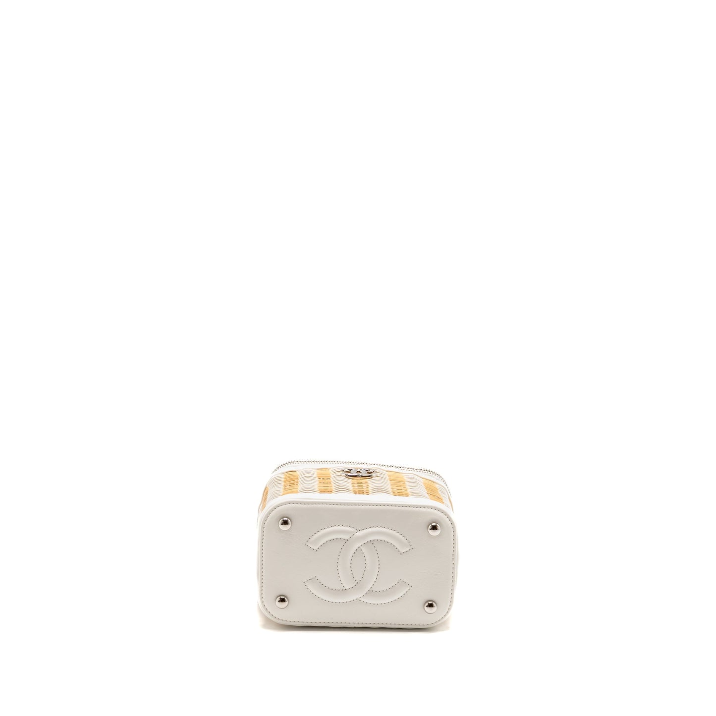 Chanel top handle vanity case bag calfskin/raffia white SHW
