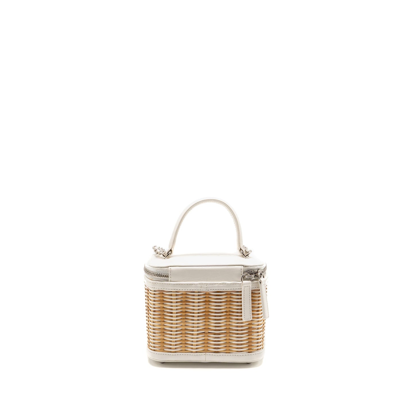 Chanel top handle vanity case bag calfskin/raffia white SHW