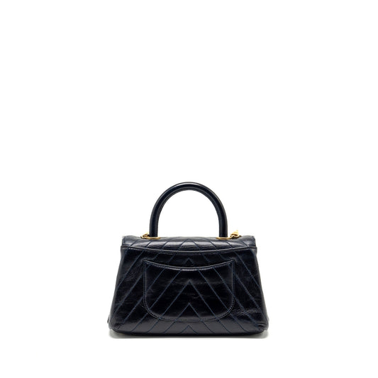 Chanel Small Coco Handle Chevron Calfskin Dark Blue GHW