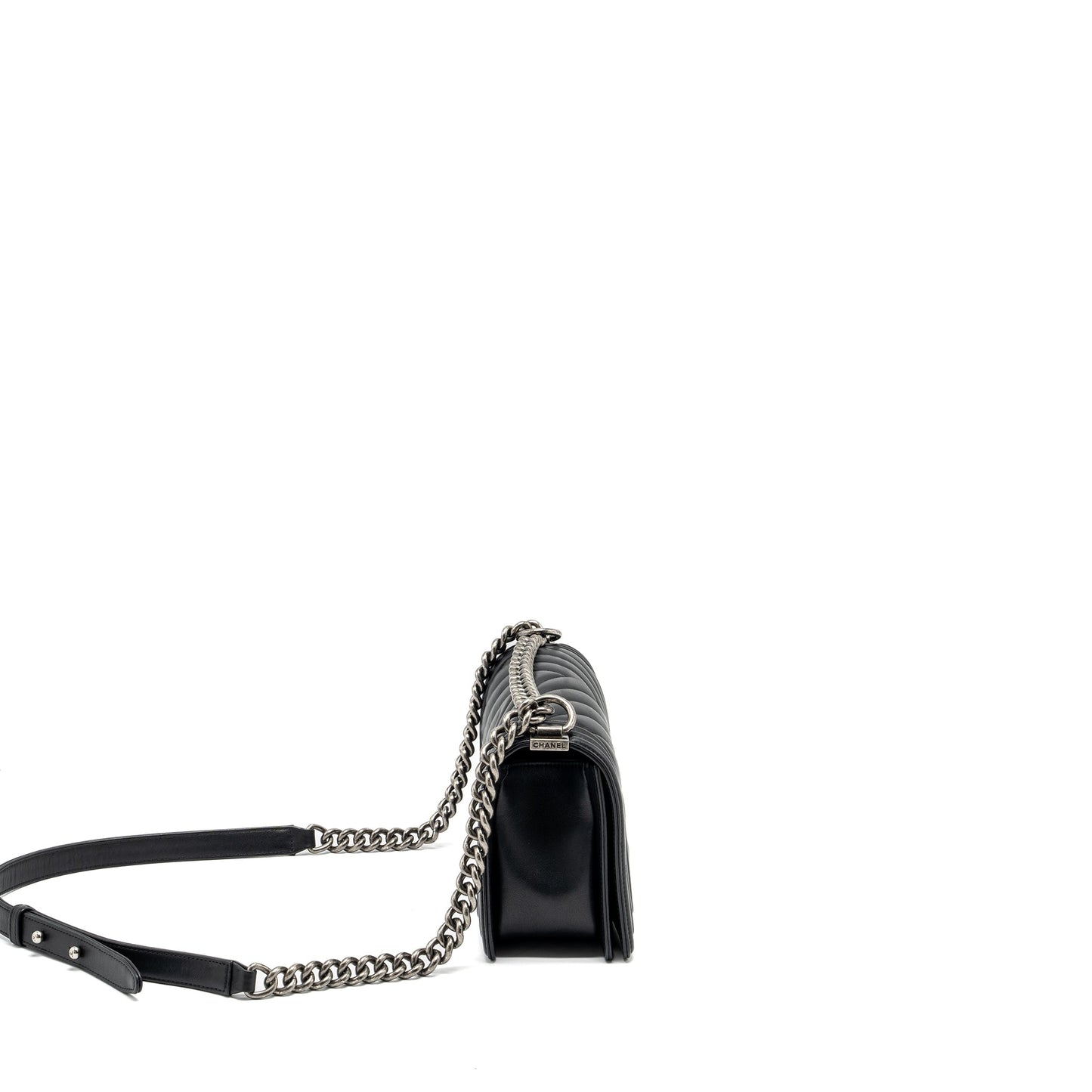 Chanel medium chevron boy bag lambskin black ruthenium hardware
