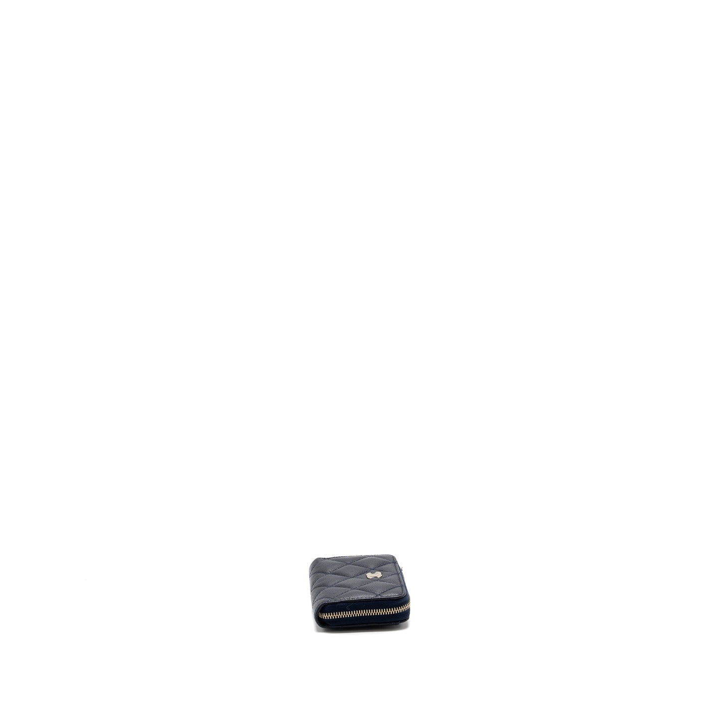 Chanel quilted zip card holder caviar navy SHW (microchip)