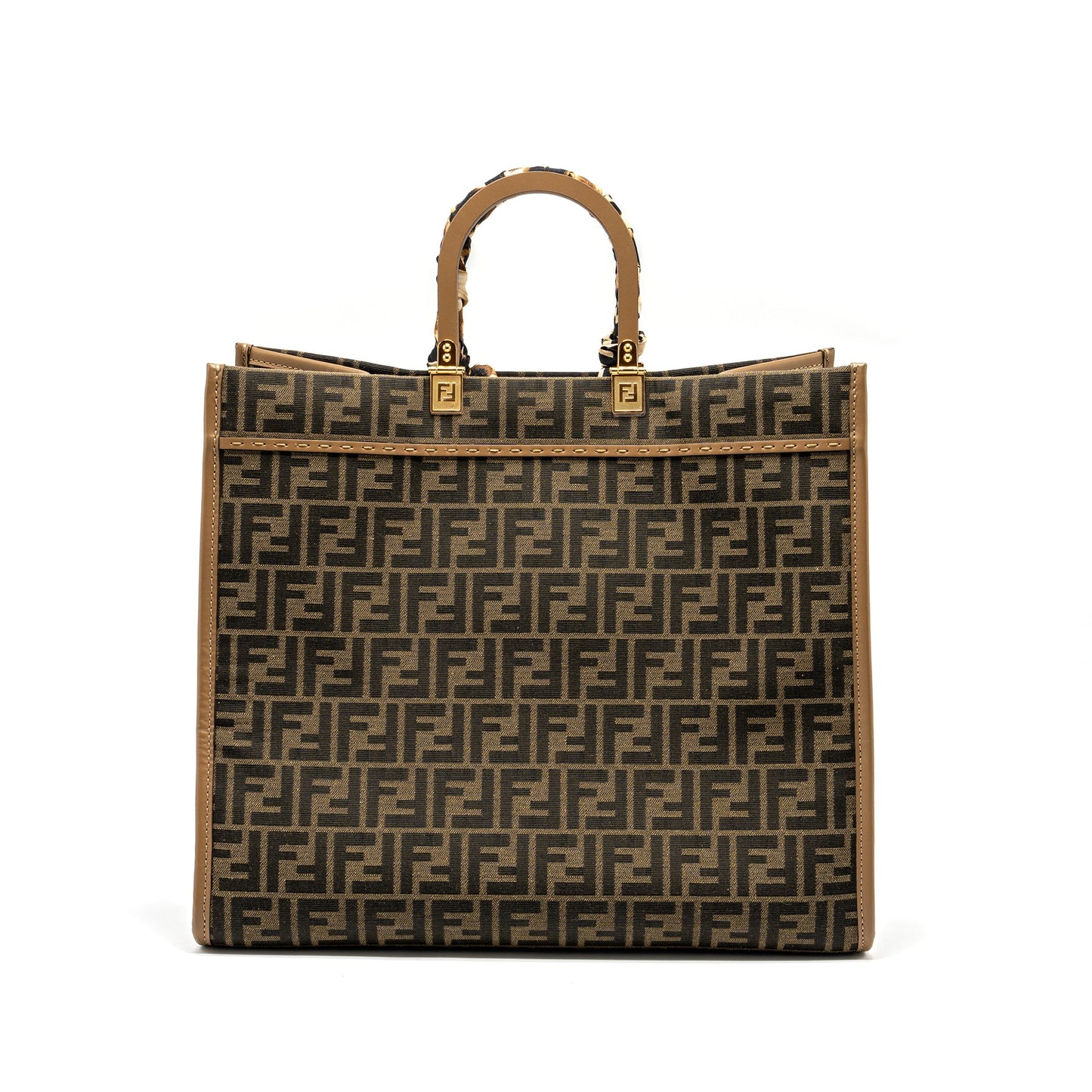Fendi Sunshine Large Tote Shopper FF jacquard fabric Brown GHW
