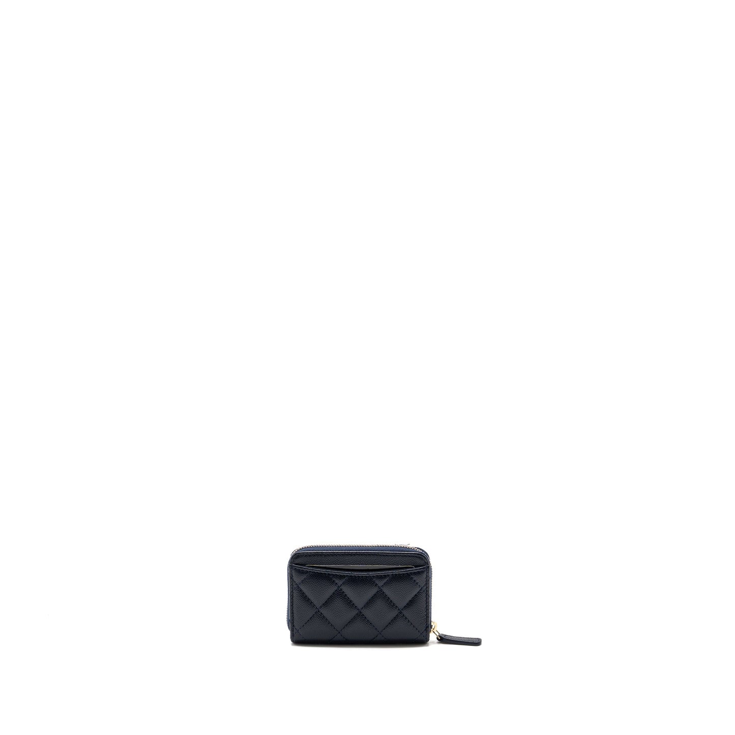 Chanel quilted zip card holder caviar navy SHW (microchip)