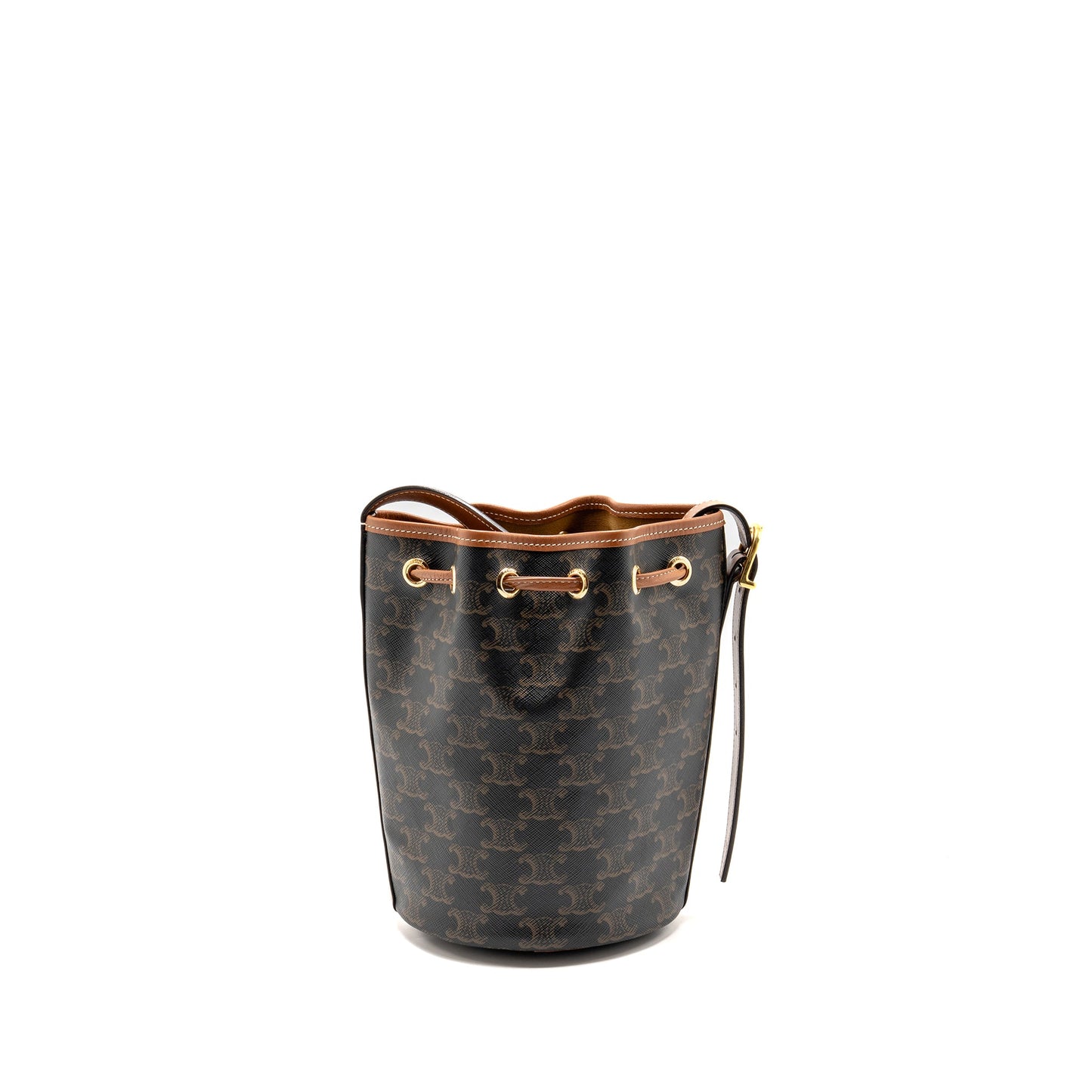 Celine Small Drawstring Bag Triomphe Canvas / Calfskin Tan GHW