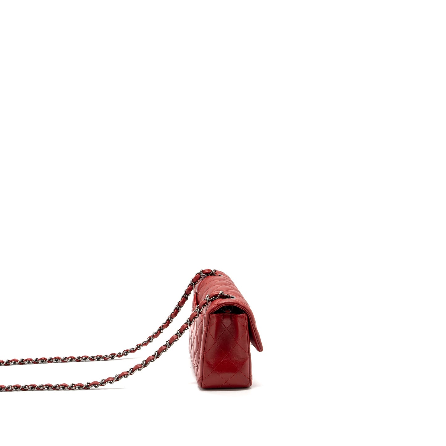 Chanel Classic Mini Rectangular Flap Bag Lambskin Red Ruthenium Hardware