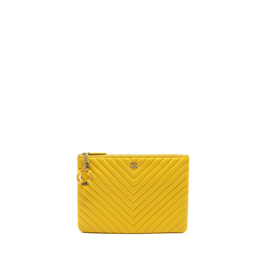 Chanel Chevron zip pouch / clutch lambskin yellow LGHW