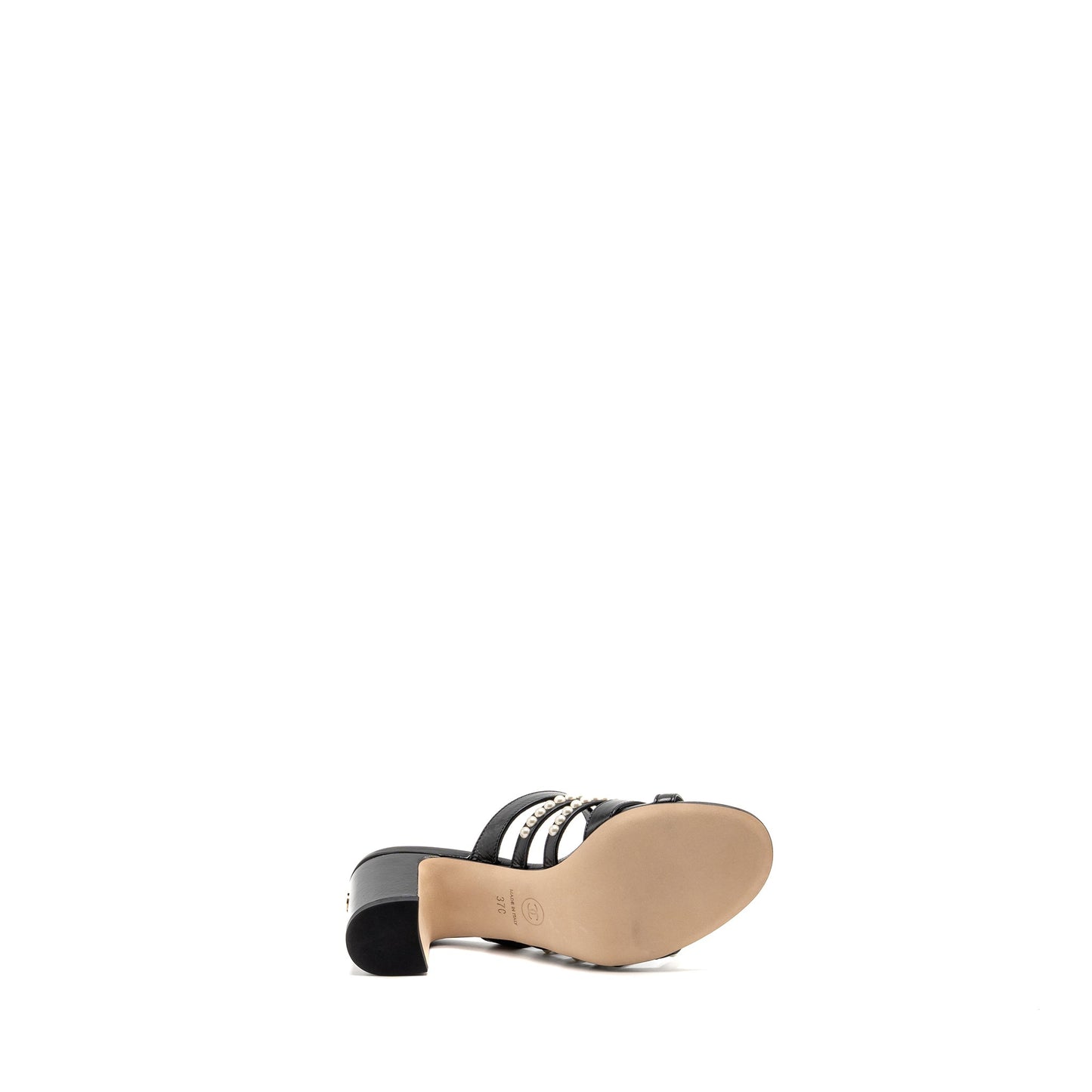 Chanel Size 37 leather/pearl sandals Black
