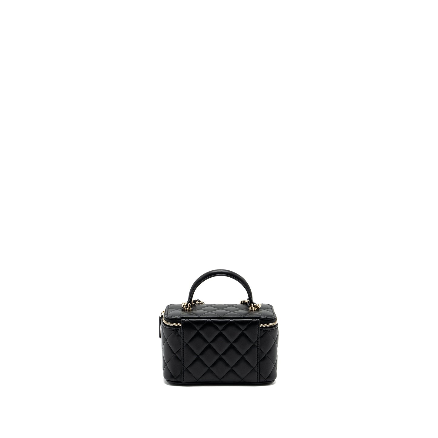 Chanel Top Handle Long Vanity Case Lambskin Black LGHW (Microchip)