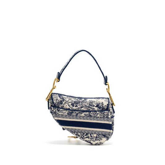 Dior Medium Saddle Bag Toile De Jouy Blue GHW