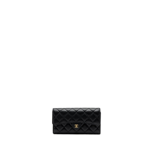 Chanel classic long flap wallet caviar black GHW
