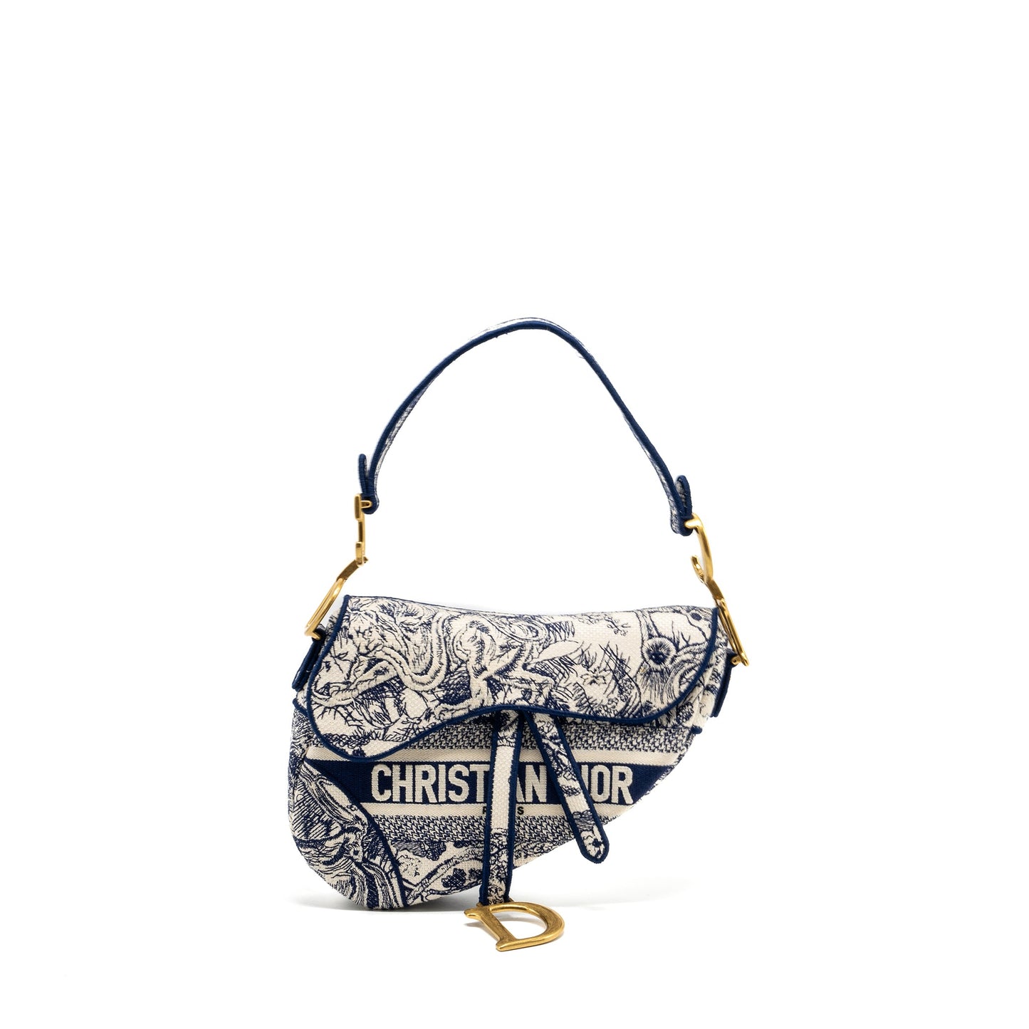 Dior Medium Saddle Bag Toile De Jouy Blue GHW