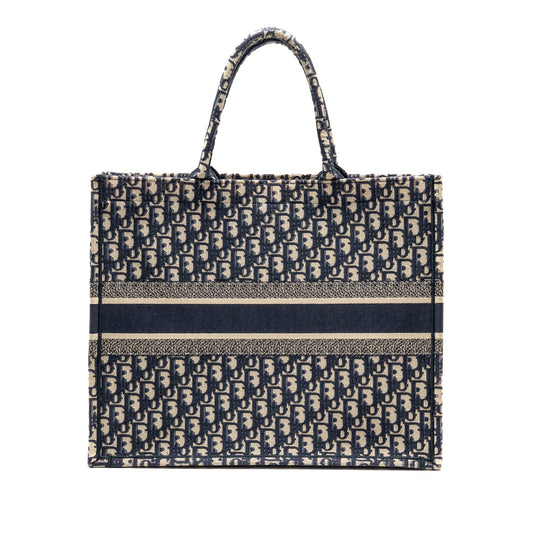 Dior Large Book Tote Oblique Embroidery Ecru/Blue