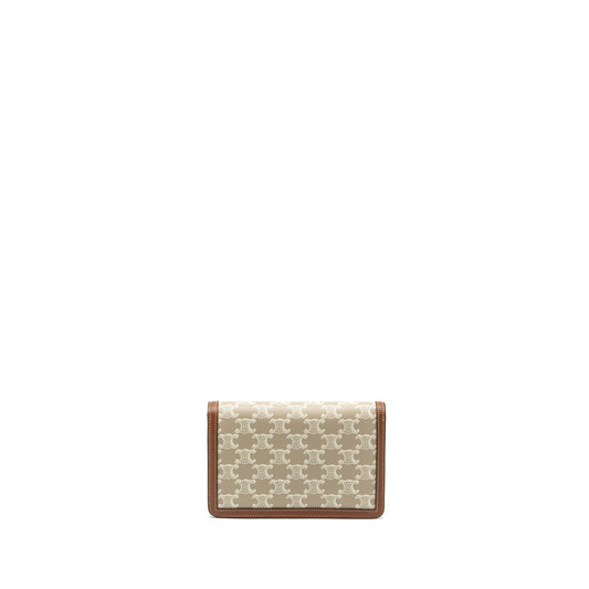 Celine MARGO wallet on chain Triomphe canvas / calfskin Grege GHW