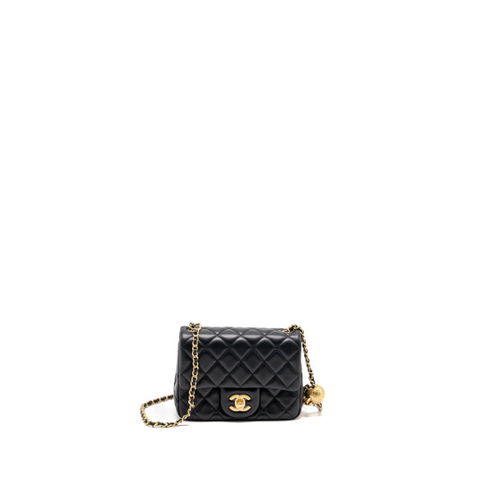 Chanel Pearl Crush Mini Square Flap Bag Lambskin Black GHW (Microchip)