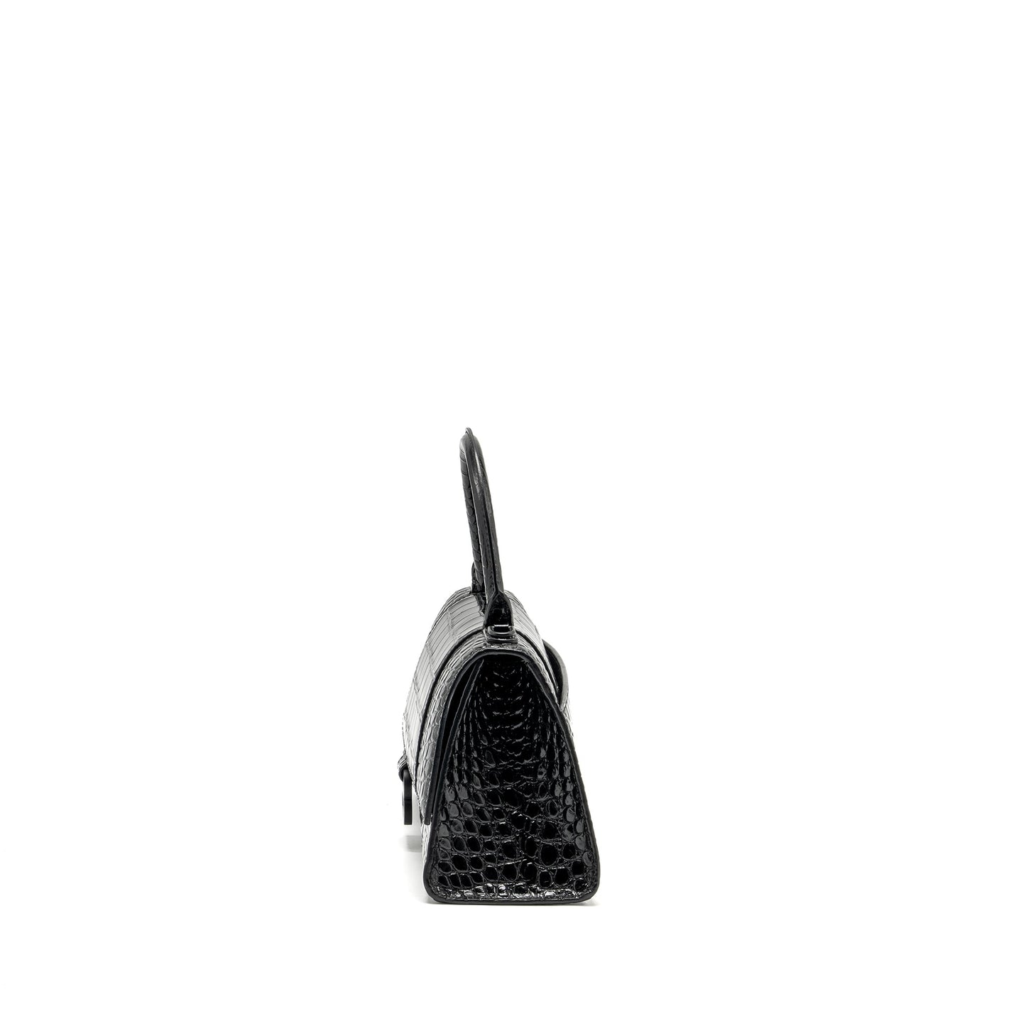 Balenciaga Hourglass S Croc-Embossed Calfskin So Black