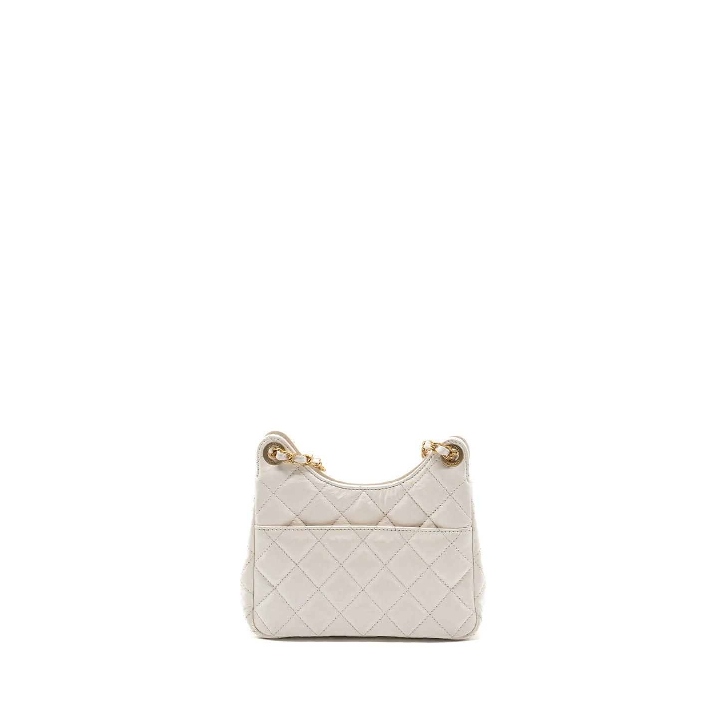 Chanel 23b Small Hobo Bag Shiny Calfskin White Brushed GHW(Microchip)