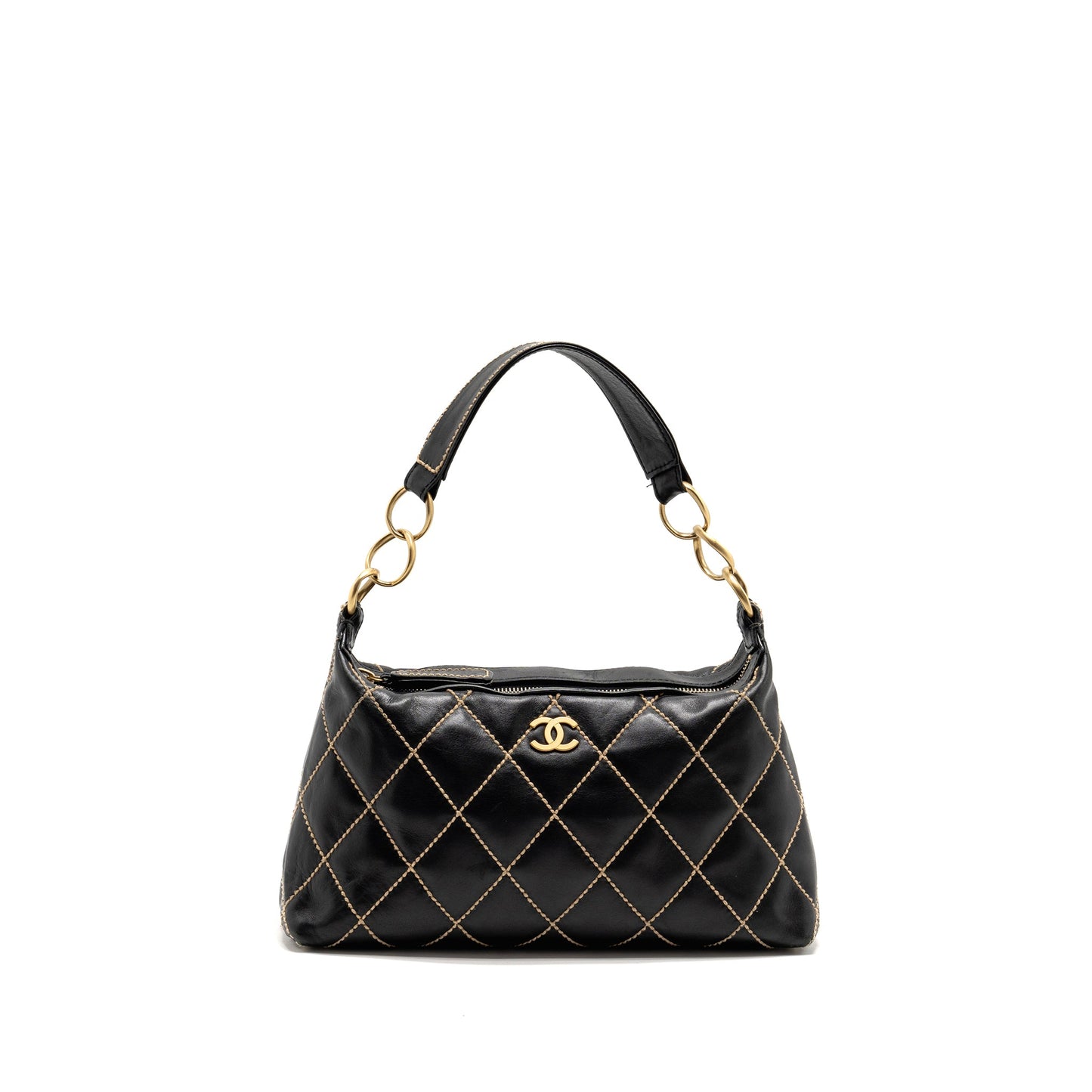 Chanel Vintage Wild Stitch Shoulder Bag Calfskin Black GHW