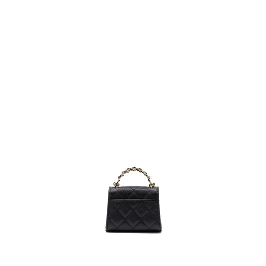 Chanel Mini Top Handle Flap Bag Caviar Black LGHW (microchip)