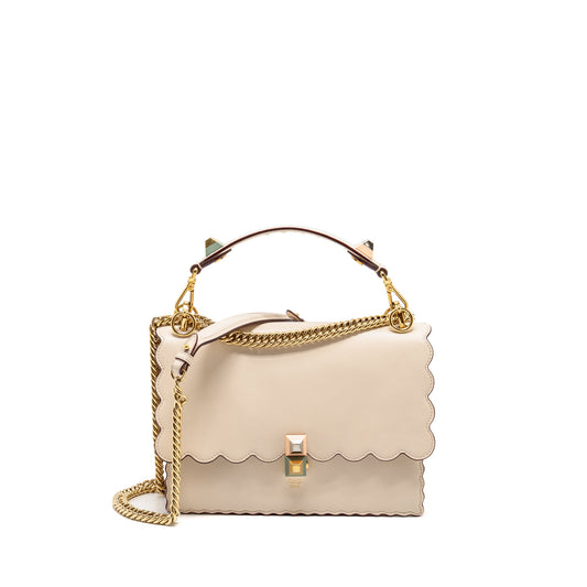 Fendi Kan I Flap Bag Calfskin Leather Cream White LGHW