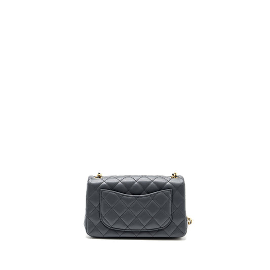 Chanel pearl crush mini rectangular flap bag Lambskin dark grey GHW (microchip)
