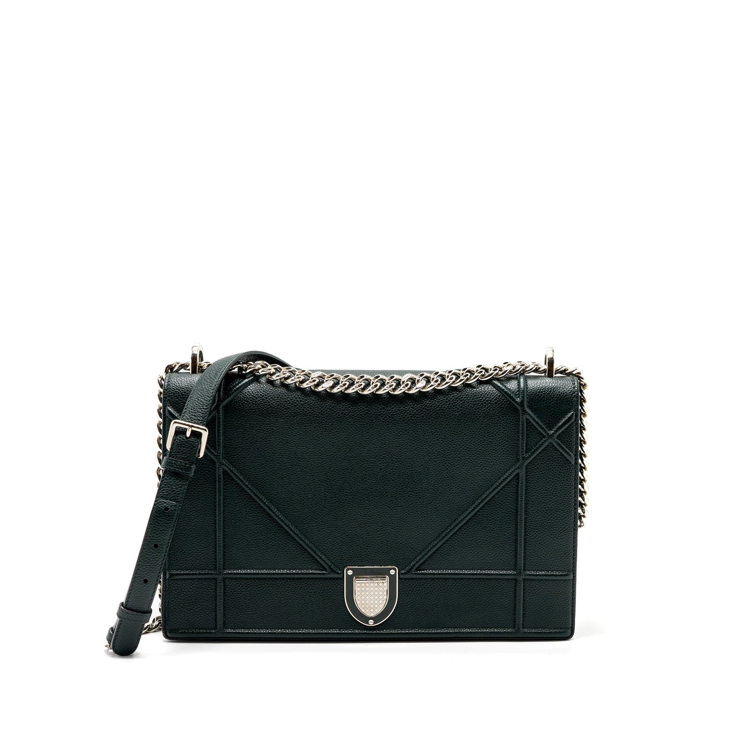 Dior Large Diorama Bag Grained Calfskin Dark Green SHW