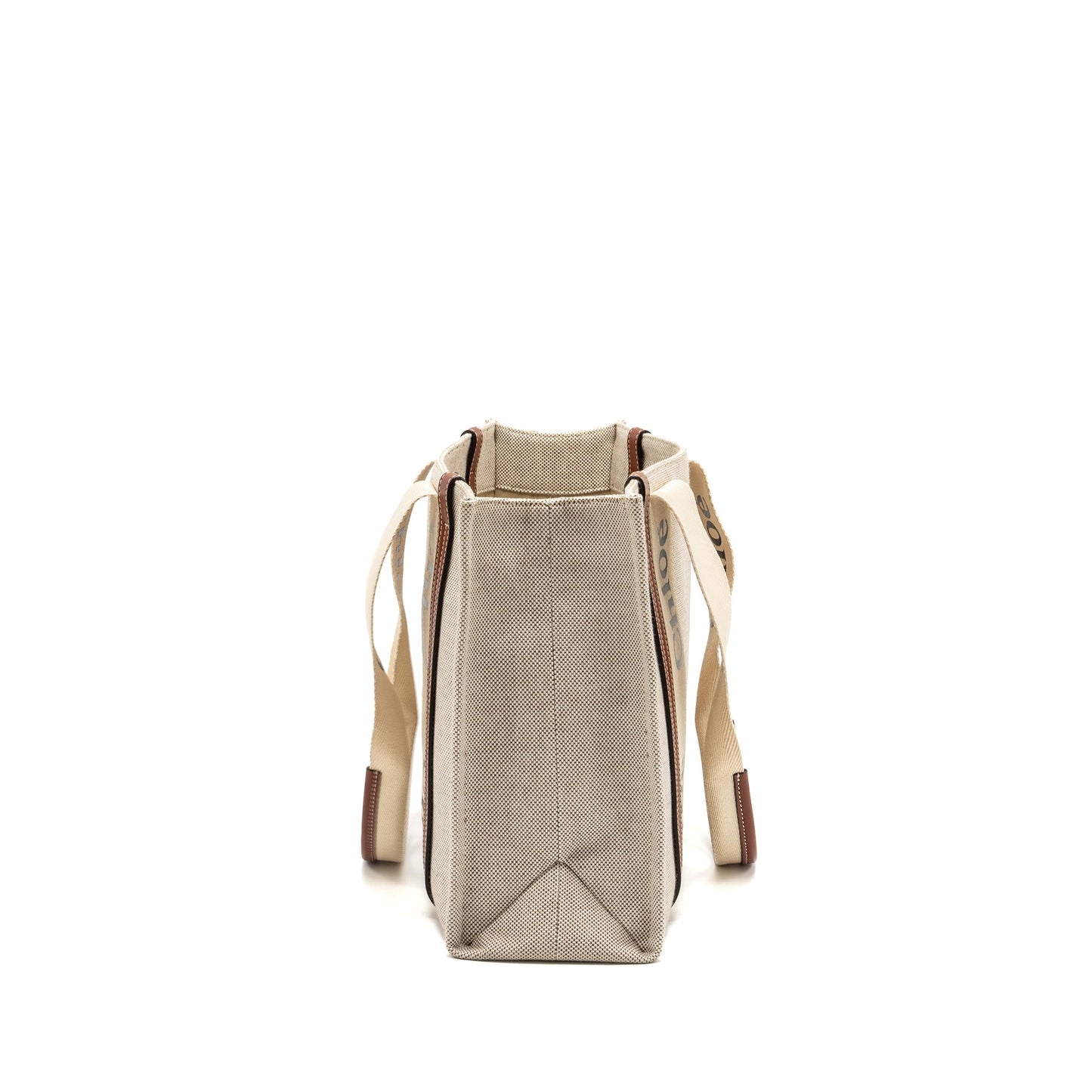 Chloe Medium Woody Tote Bag Canvas White/Brown