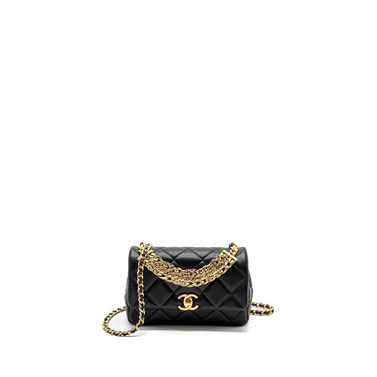 Chanel Logo Chain Handle Flap Bag Lambskin Black GHW(Microchip)