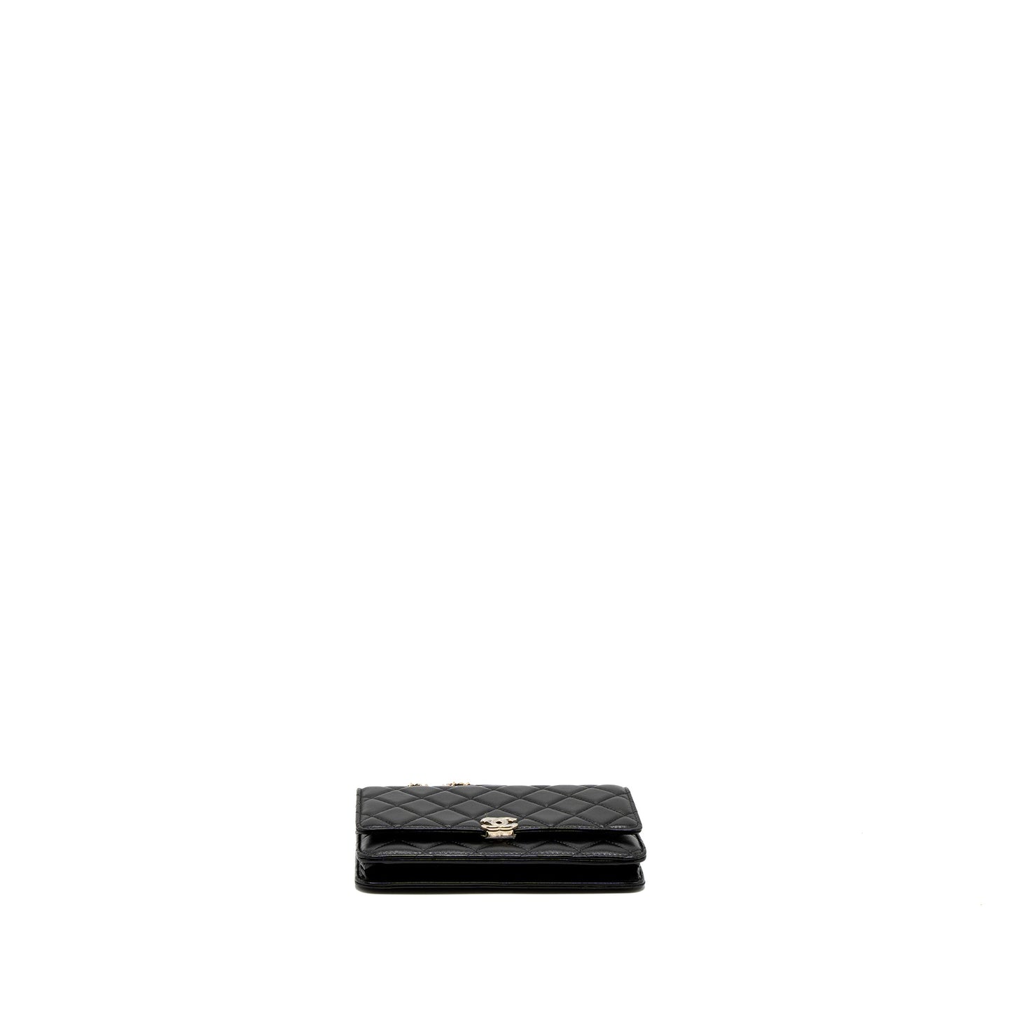 Chanel Leather Top Handle Wallet on Chain Lambskin Black LGHW (Microchip)