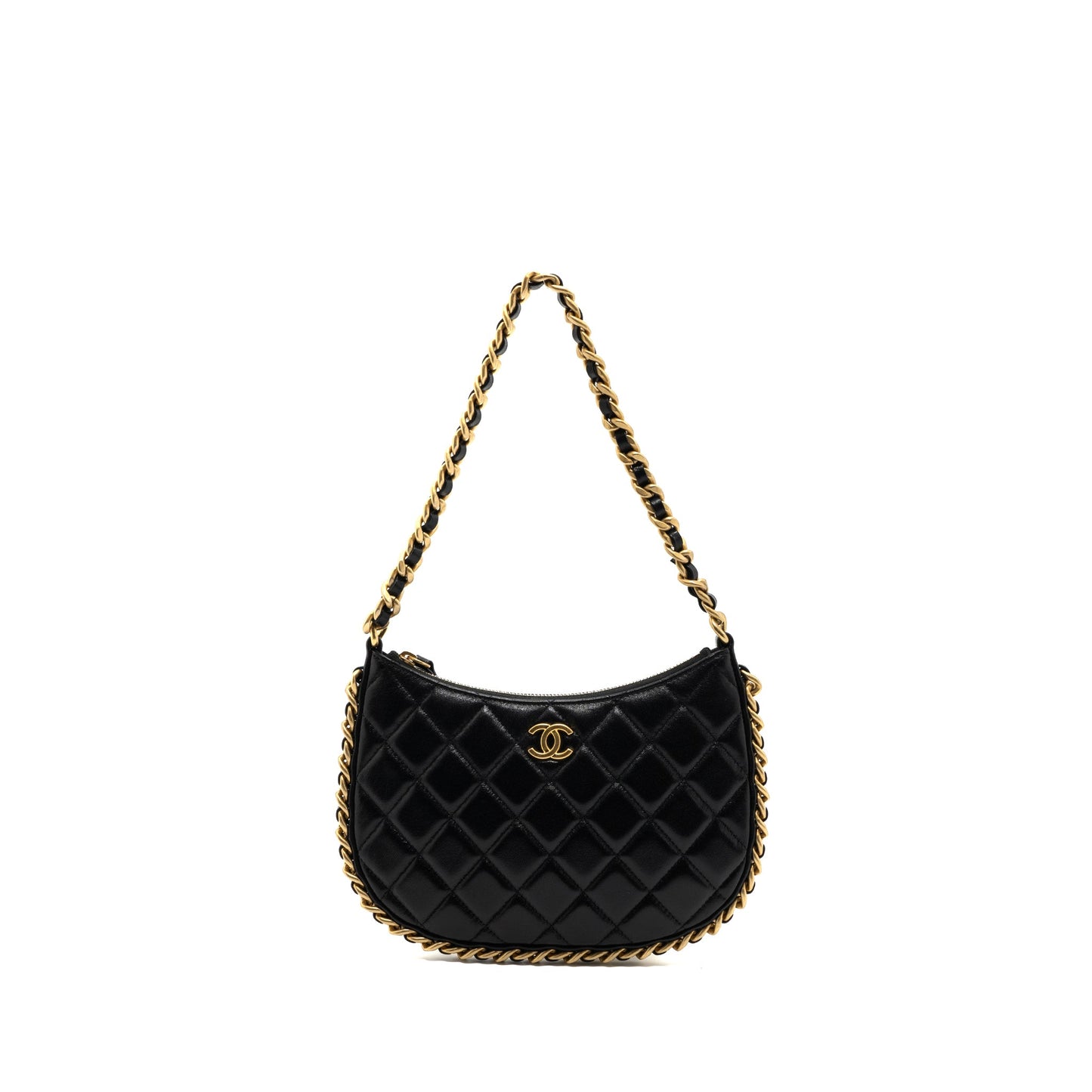 Chanel 23b Hobo Shoulder Bag Lambskin Black Brushed GHW(Microchip)