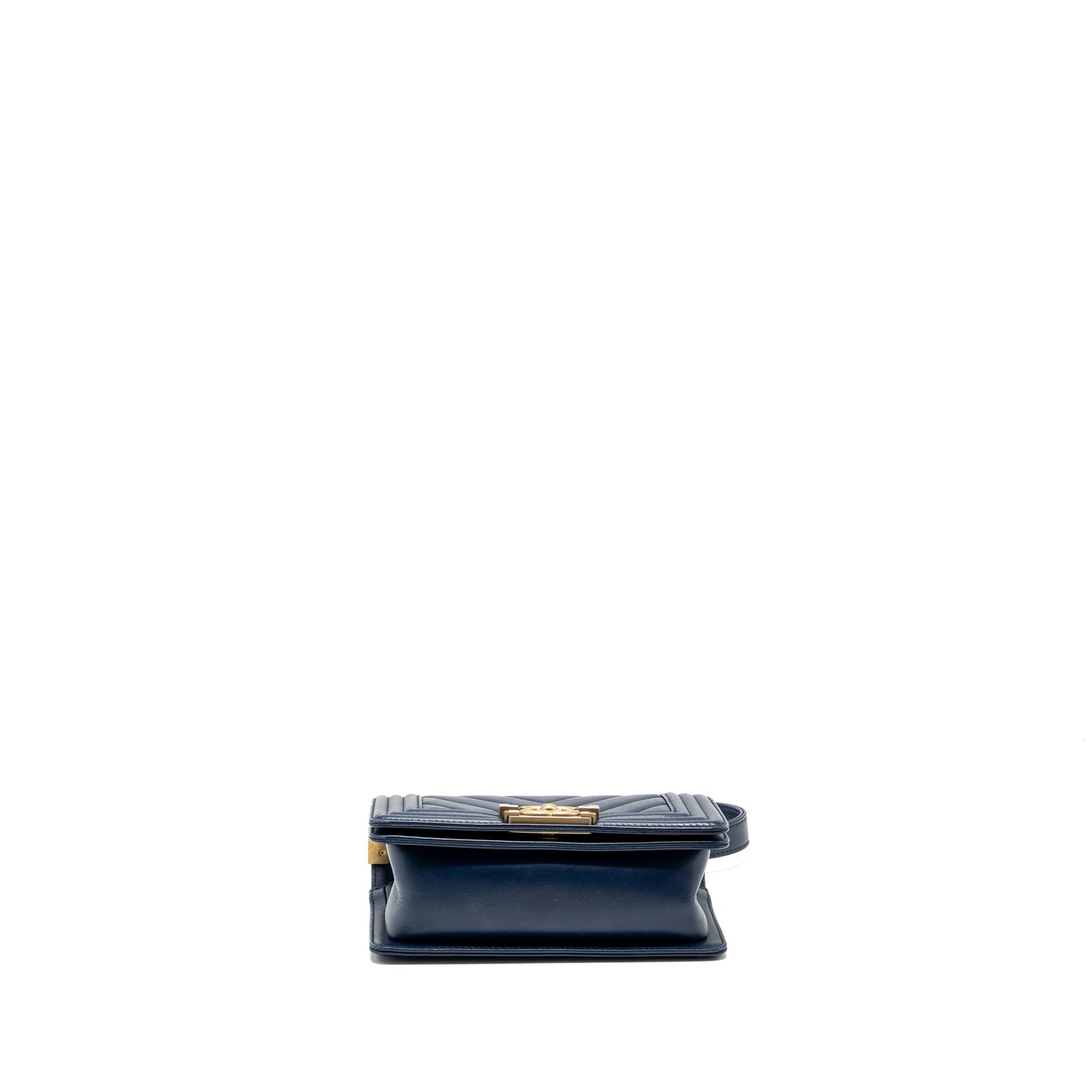 Chanel Small Chevron Boy Bag Lambskin Navy GHW