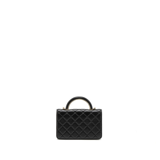 Chanel Leather Top Handle Wallet on Chain Lambskin Black LGHW (Microchip)