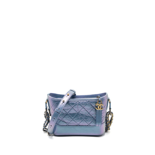 Chanel Small Gabrielle Hobo Bag Aged Calfskin Iridescent Blue Multicolour Hardware