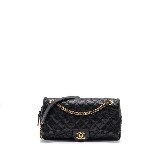Chanel Large Flap Bag Grained Calfskin Black Brushed GHW