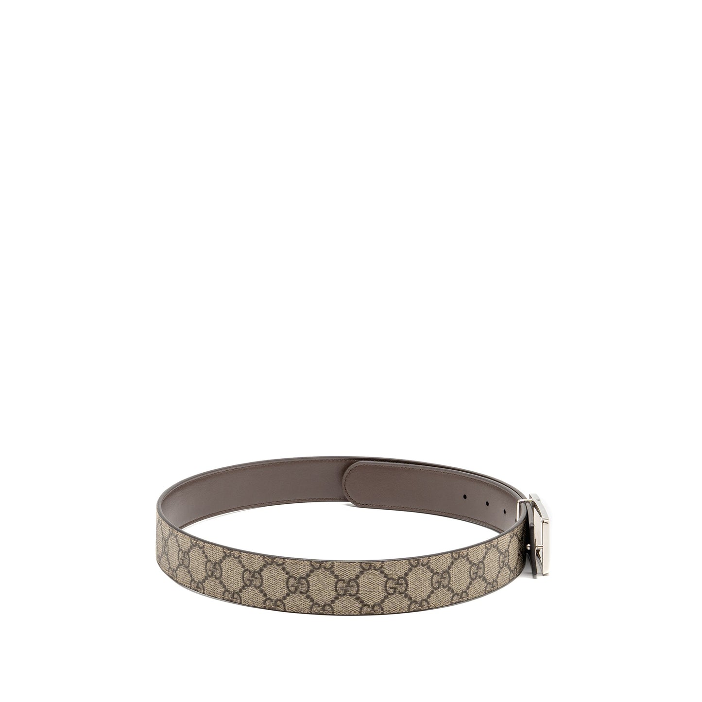 Gucci Size 90 Reversible Belt with Rectangular Buckle GG Supreme Canvas Beige SHW