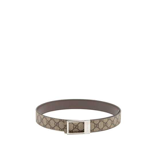 Gucci Size 90 Reversible Belt with Rectangular Buckle GG Supreme Canvas Beige SHW