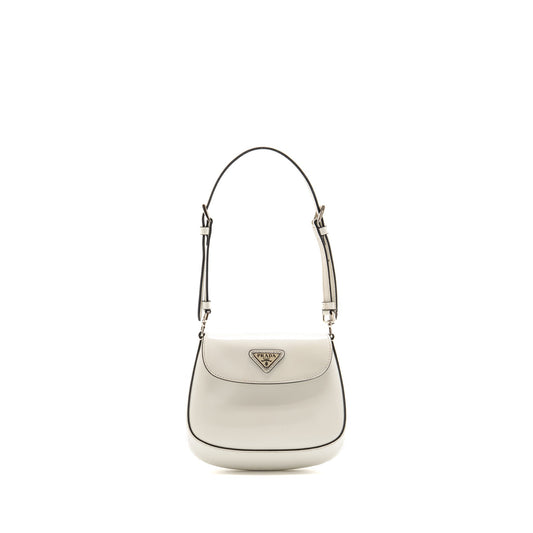 Prada Mini Cleo Shoulder Bag Brushed Leather White SHW