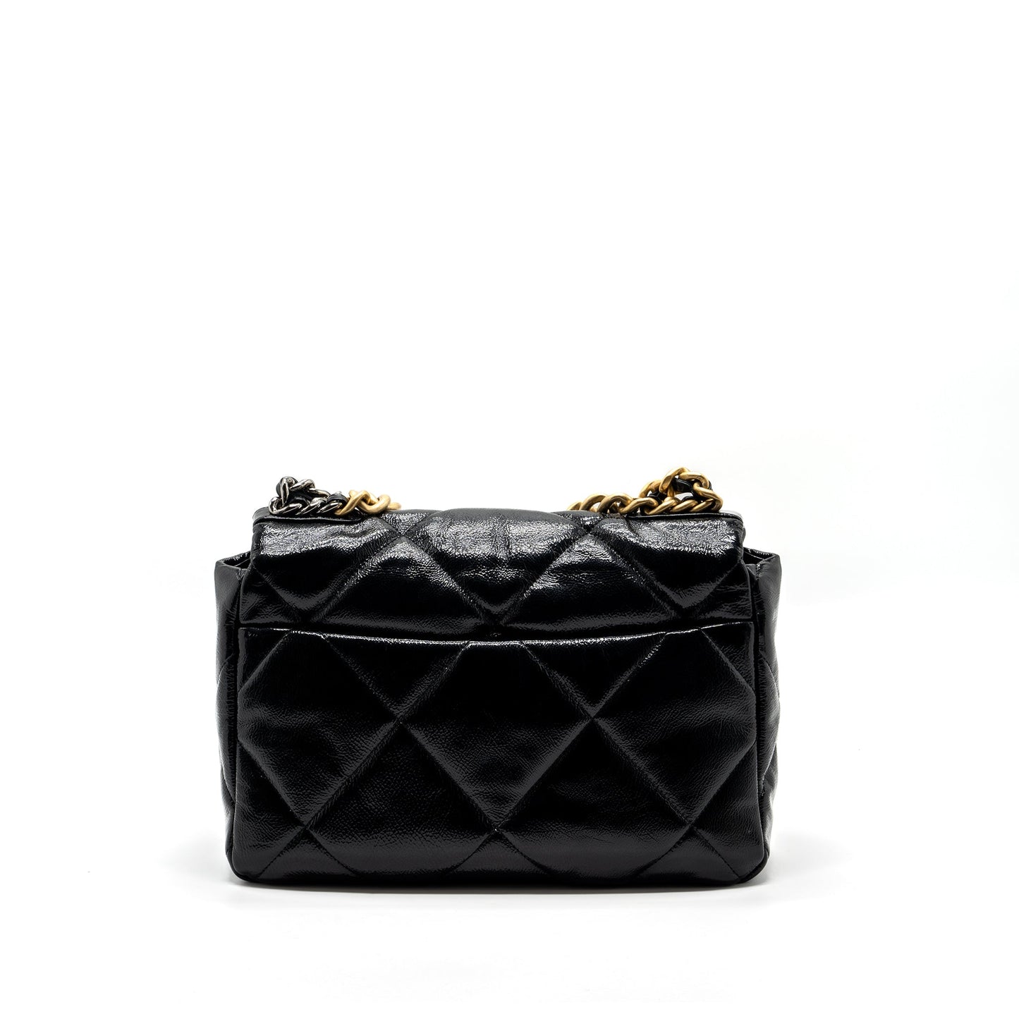 chanel medium 19 bag shiny calfskin black multicolour hardware