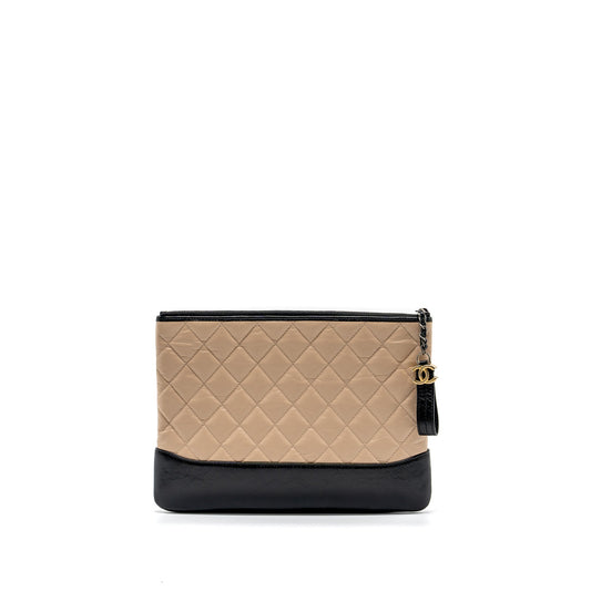 Chanel Gabrielle zip clutch bag calfskin beige / black multicolour hardware