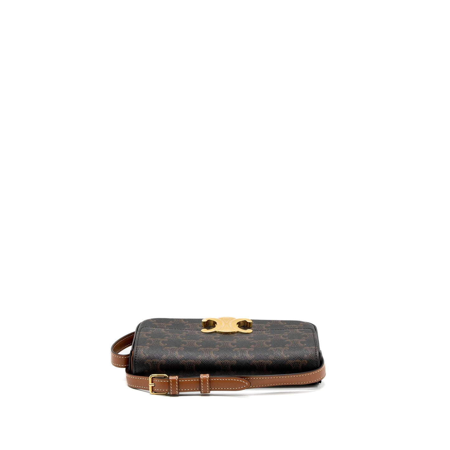 Celine Triomphe Shoudler Bag Triomphe Canvas/Calfskin Tan GHW