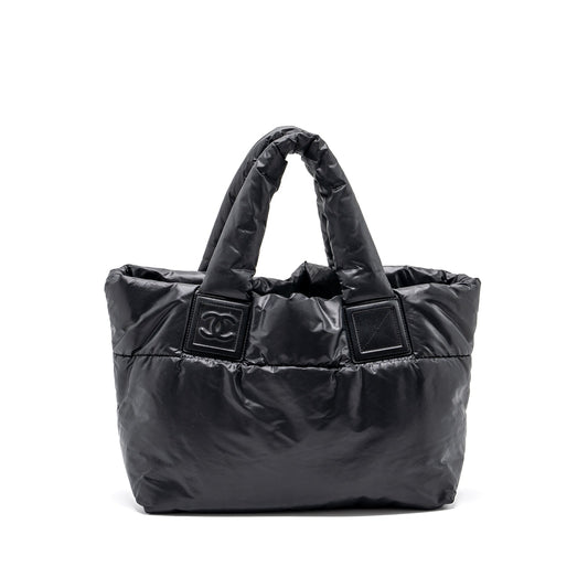 Chanel small puffy Down tote bag nylon black SHW