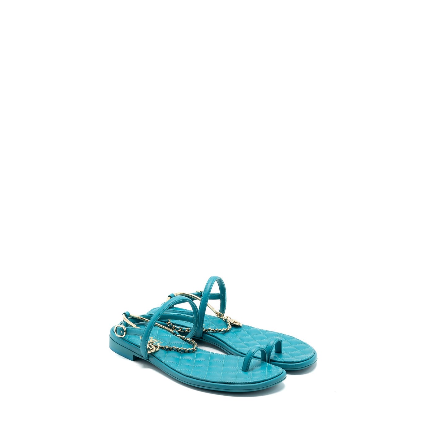 Chanel Size 38 Sandals Leather Green LGHW