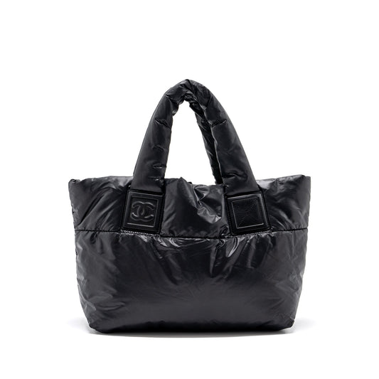 Chanel small puffy Down tote bag nylon black SHW