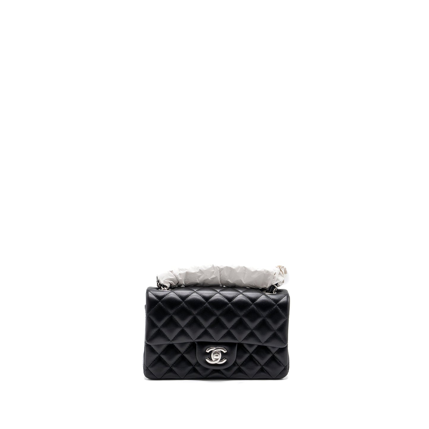 Chanel mini rectangular flap bag lambskin black with SHW (microchip)