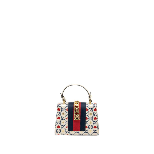 Gucci Mini top handle Sylvie tote bag with heart print limited white multicolor GHW